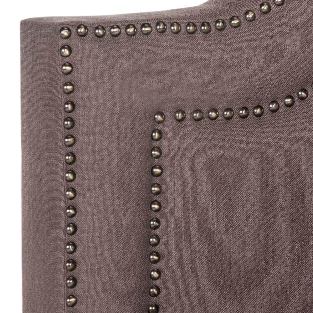 Elegant Gray Linen Full Platform Bed with Nailhead Trim