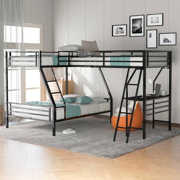 Full Bunk Bed With Twin Size Loft, Twin Over Bunk Bed With Stairs And Desk