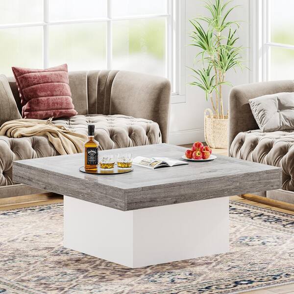 BYBLIGHT Allan 35 in. Gray and White Square Wood Coffee