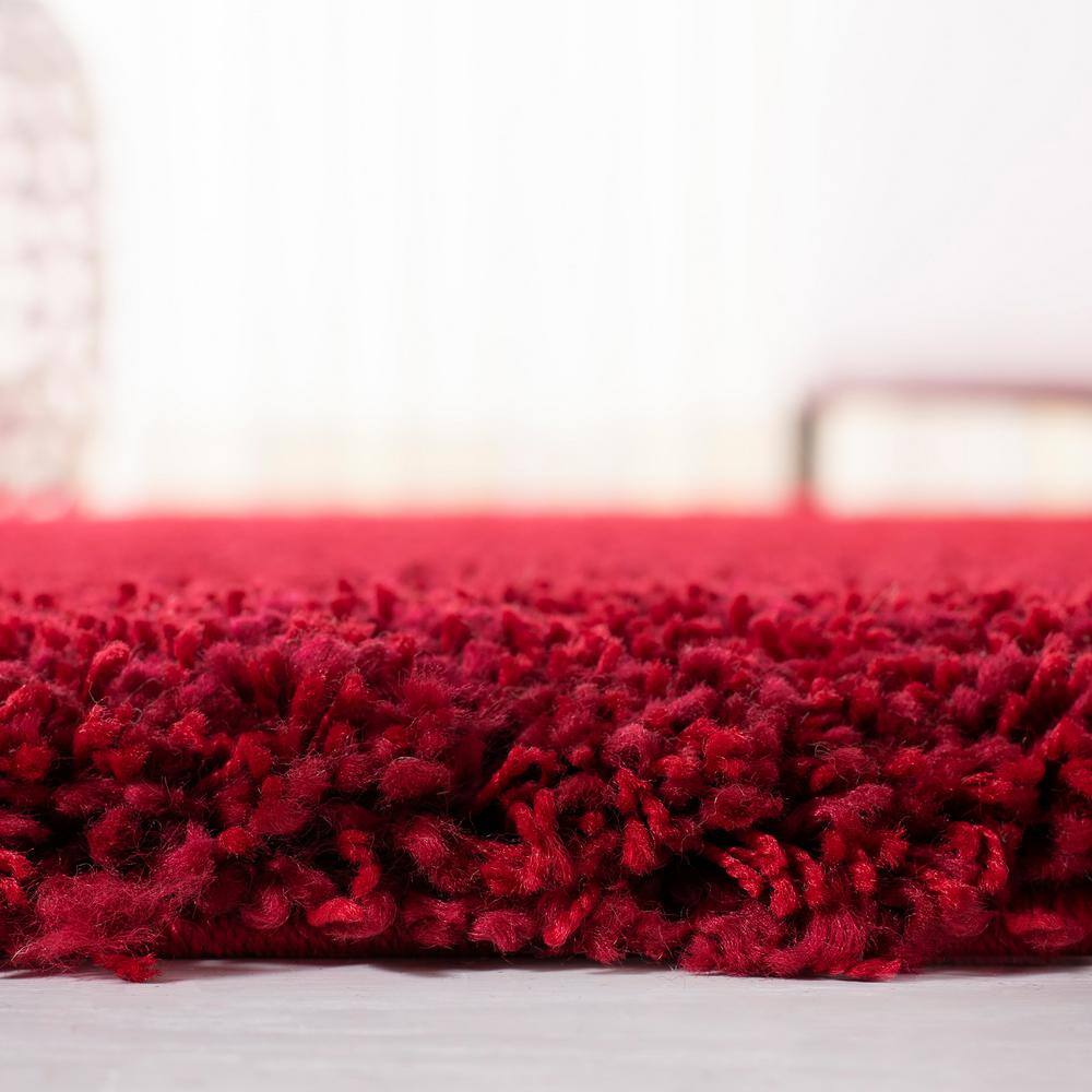 Red 9' x 12' Solid Shag Synthetic Area Rug