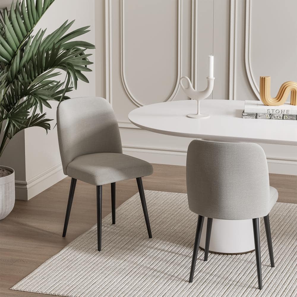 Upholstered Gray Dining Chair with Black Legs, Set of 2