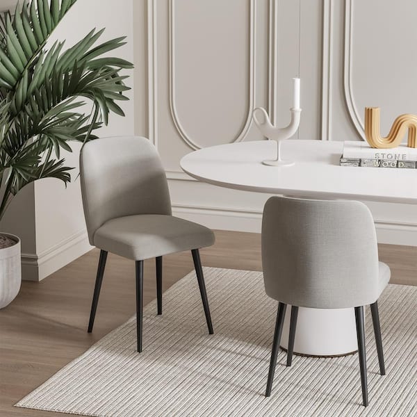 Lirago Upholstered Gray Dining Chair with Black Legs, Set of 2