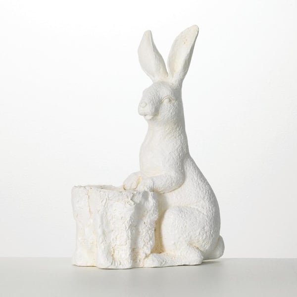 12.5 in. L x 7.5 in. W x 18.5 in. H, 3.7 qts. White Indoor Stone Rabbit Pot