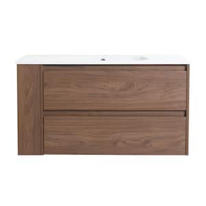 Victoria 36 in. W x 18 in. D x 19 in. H Floating Single Sink Bath Vanity with Acrylic in White and Cabinet in Walnut Top