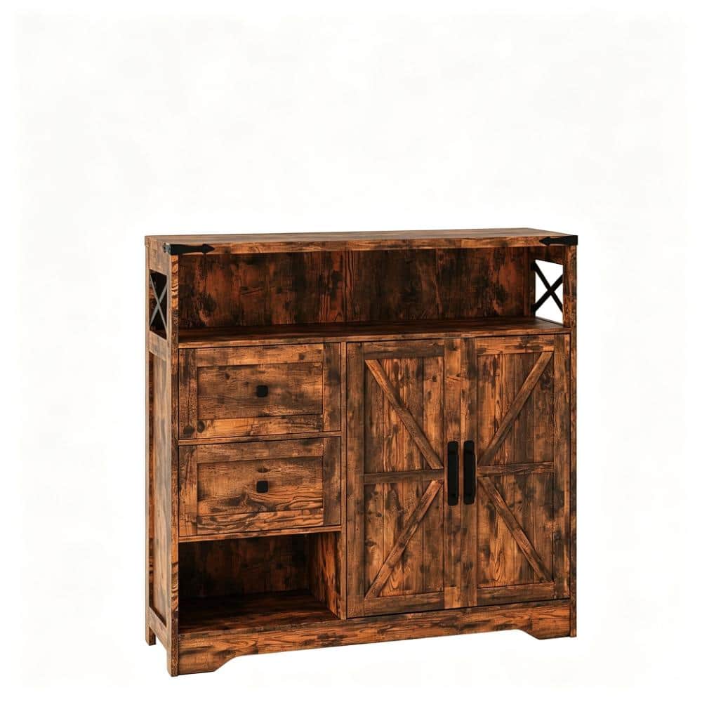 38.5 in. W x 37.5 in. H Rectangular Wood Medicine Cabinet without Mirror in Brown with Drawers and Open Storage