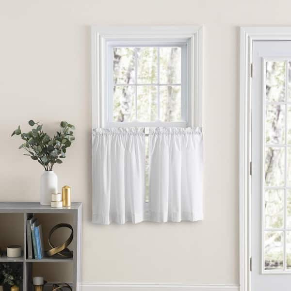 Classic White Polyester/Cotton 80 in. W x 30 in. L Rod Pocket Sheer Tailored Tiers
