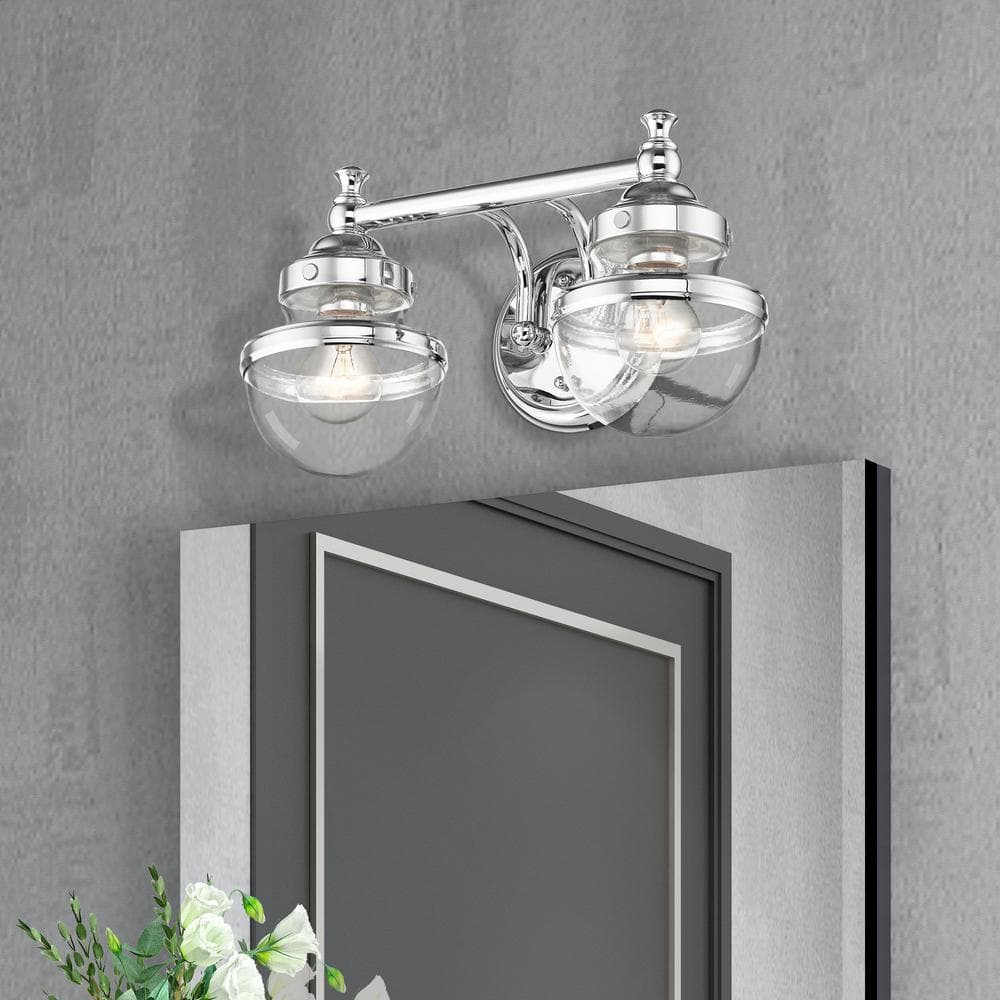 Oldwick Polished Chrome 2-Light Vanity with Hand Blown Clear Glass