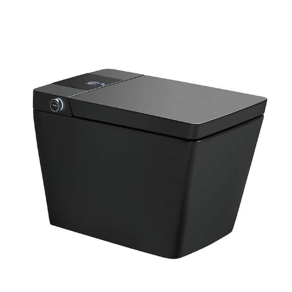 Tankless Square Smart Bidet Toilet 1.28 GPF in Matte Black with Auto Open, Close, Flush, Heated, Air Dryer, Light