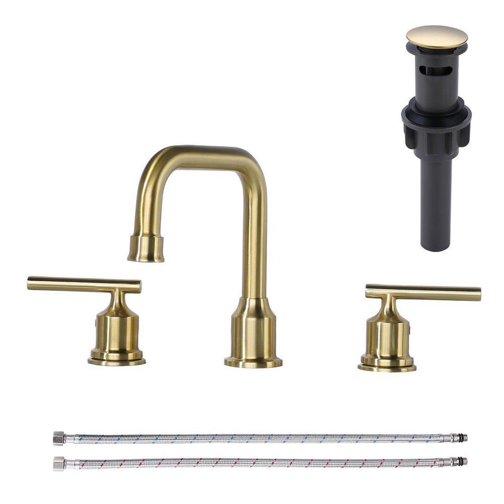 8 in. Widespread Double Handle High Arc Bathroom Faucet with Drain Kit Included in Brushed Gold price history on PriceWatchPro