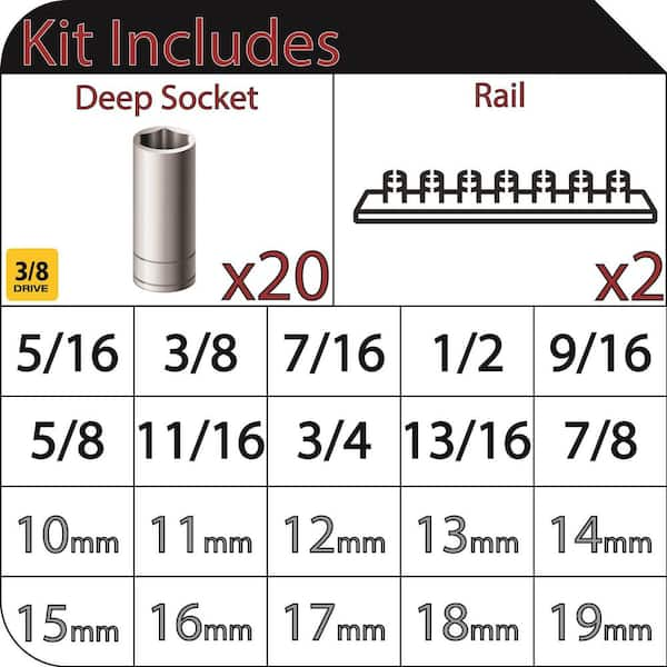 3/8 in. Drive Deep SAE/MM Socket Set (20-Piece)