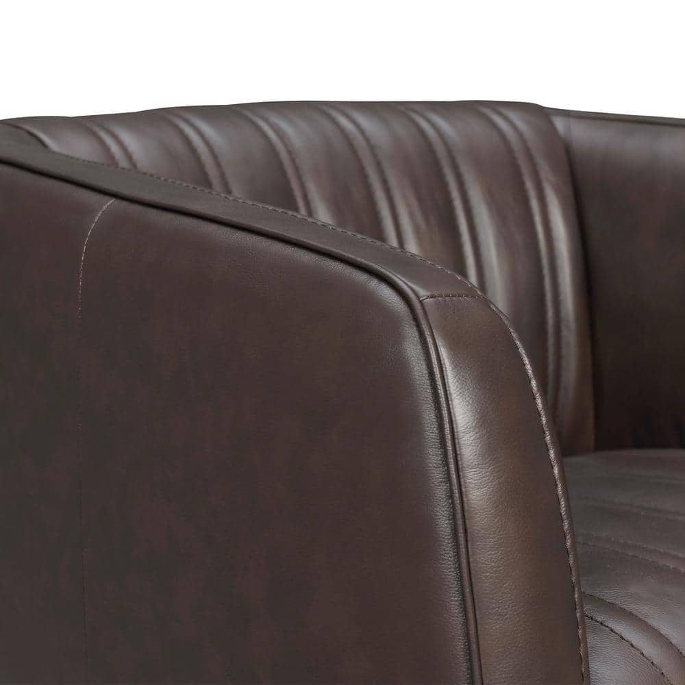 Espresso Geometric Leather Swivel Barrel Accent Chair
