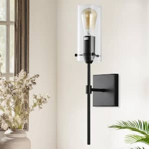 1-Light Matte Black Modern Wall Sconces Bathroom Vanity Light Fixtures with Clear Glass Shade