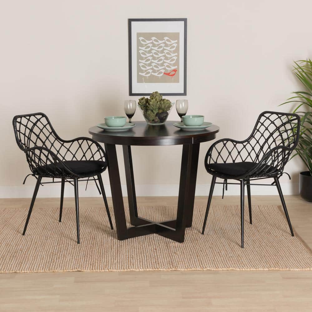 Ballerina Black Rattan and Metal Bohemian Dining Chair Set