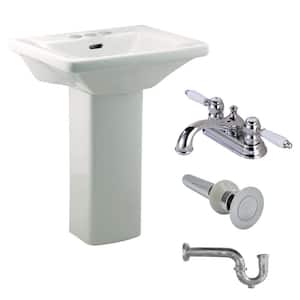 WeeWash 21-1/2 in. H Child Pedestal Combo Bathroom Sink in White with Faucet, Drain and P-Trap