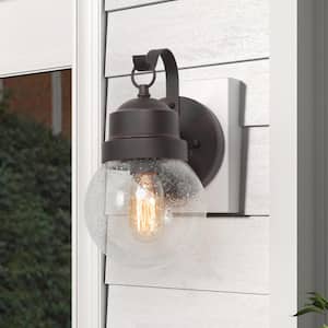 1-Light Rusty Bronze Outdoor Wall Sconce with Clear Seeded Glass Shade Farmhouse Front Door Lamp Garden Lights