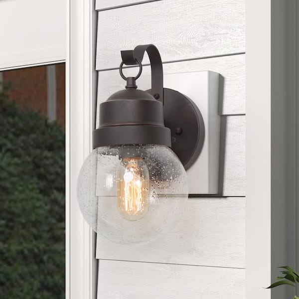 LNC 1-Light Rusty Bronze Outdoor Wall Sconce with Clear Seeded Glass Shade Farmhouse Front Door Lamp Garden Lights