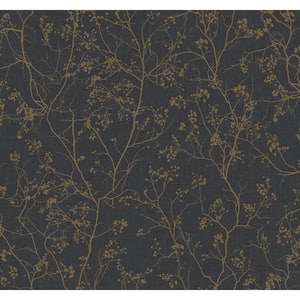 Luminous Branches Black And Gold Wallpaper