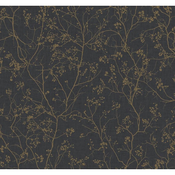 Antonina Vella Luminous Branches Black And Gold Wallpaper
