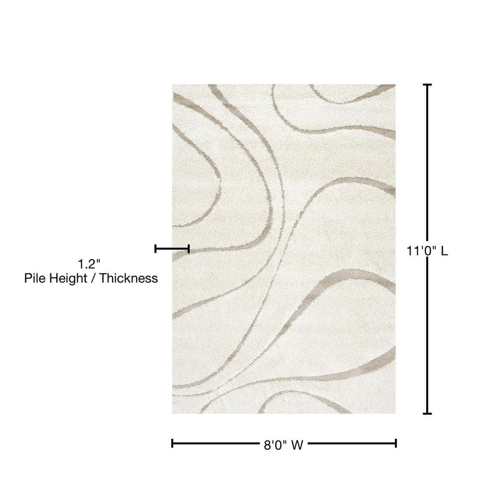 Cozy Plush Lt Beige Shag Area Rug 8' x 11' - Easy Care & Stain-Resistant