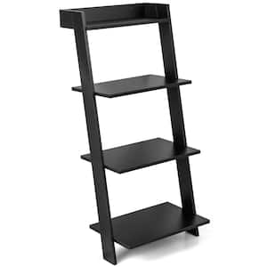 19.5 in. W x 43 in. H x 17.5 in. D Black 4-Tier Ladder Shelf Wooden Leaning Bookshelf Display Rack Modern Shelving Unit
