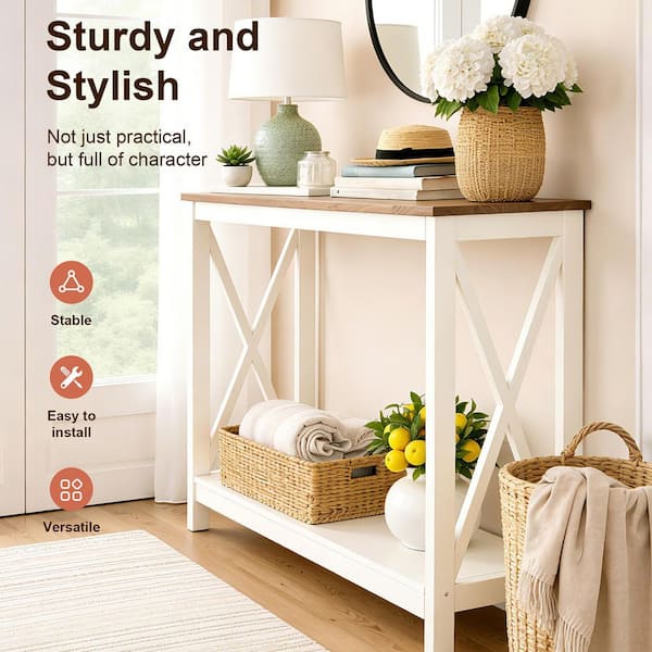 PHI VILLA 39.4 in. White MDF Standard Rectangle Wood Console Table