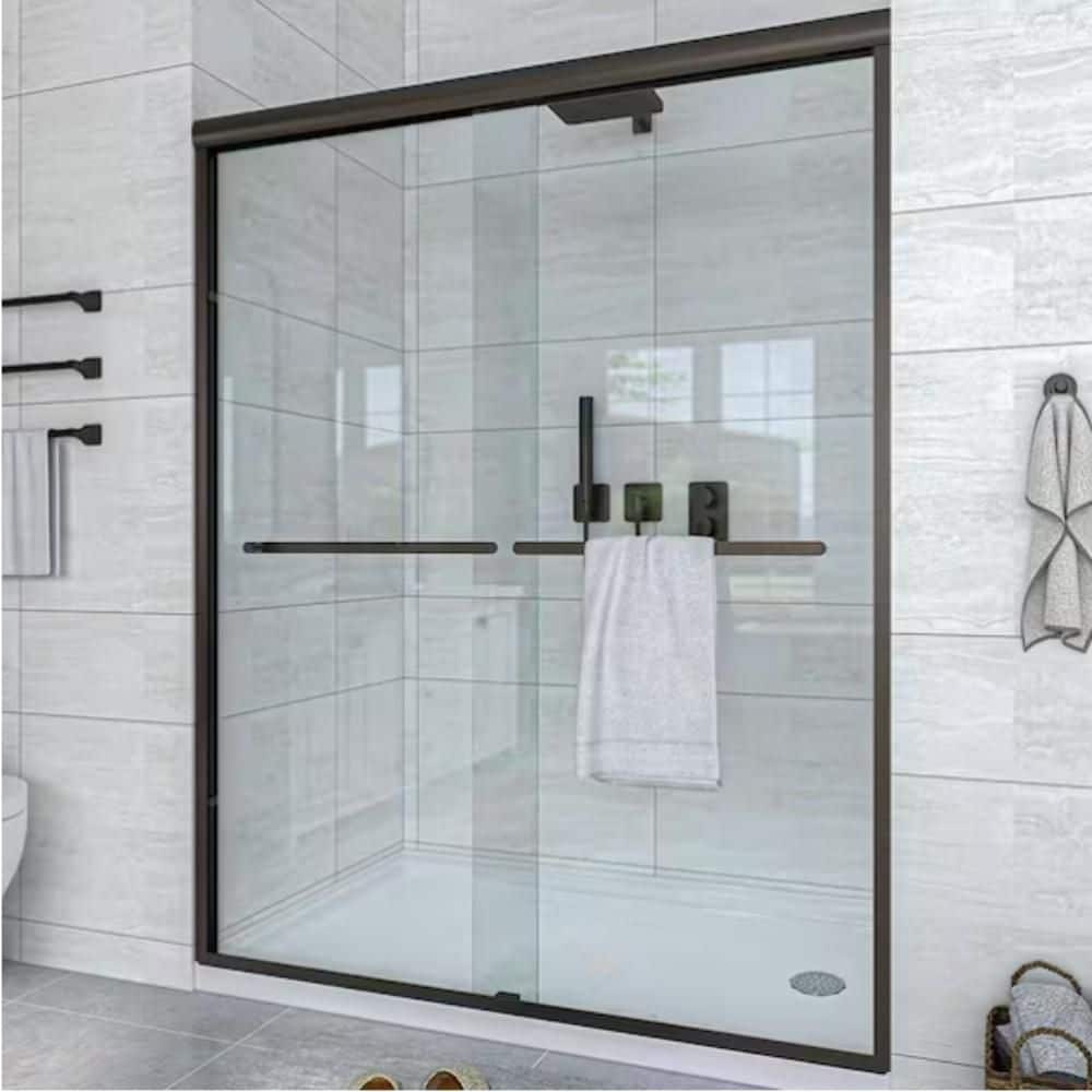 60 in. W x 72 in. H Framed Sliding Glass Shower Door, Dual-sliding Roller-style, Aluminum Alloy Frame, Modern, Black price history on PriceWatchPro