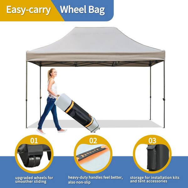 Tenleaf 10 ft. x 15 ft. Khaki Heavy-Duty Party Pop Up Canopy