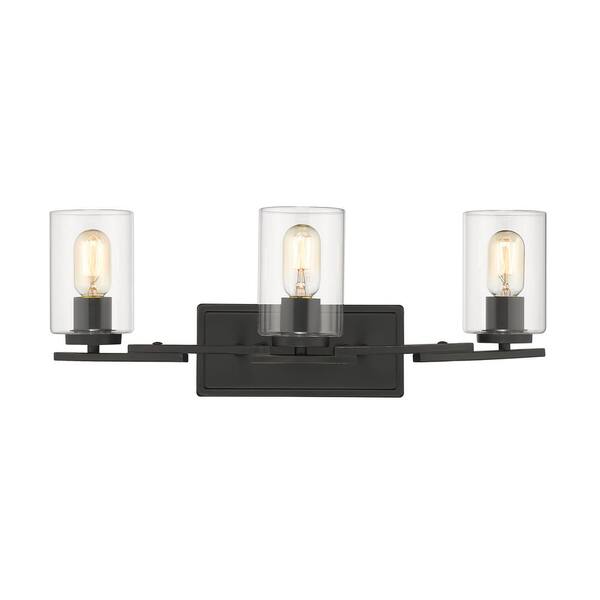 Golden Lighting Monroe 3-Light Black with Clear Glass Bath Vanity Light