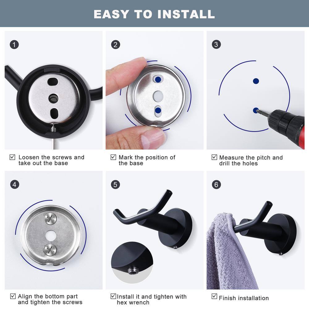 Matte Black Stainless Steel Wall Mounted Double Robe Hook