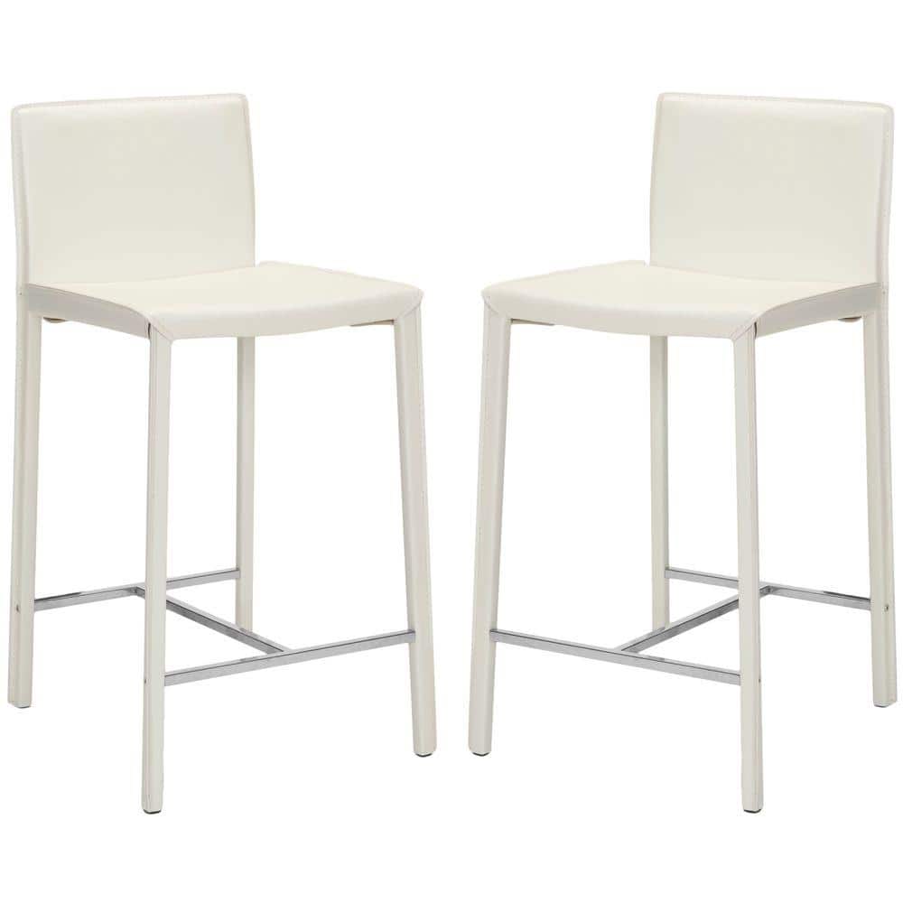 Transitional Sleek White Leather Counter Stools, Set of 2