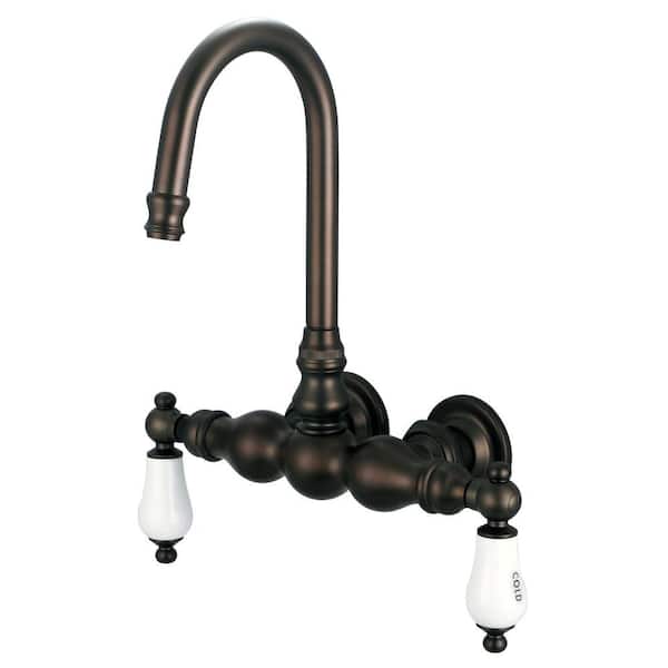 Water Creation 2-Handle Wall Mount Claw Foot Tub Faucet with Labeled Porcelain Lever Handles in Oil Rubbed Bronze