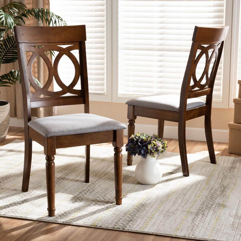 Walnut Brown and Grey Upholstered Cane Side Chair Set