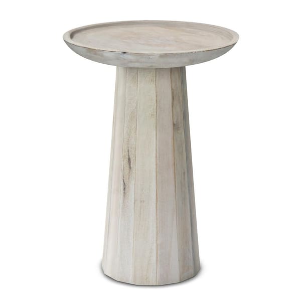 Simpli Home Dayton SOLID MANGO WOOD 13 in. Wide Round Contemporary Wooden Accent Table in White Wash , Fully Assembled