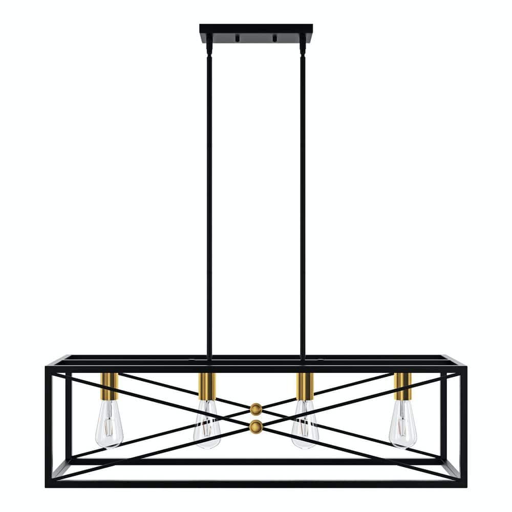 Matte Black Metal 4-Light Kitchen Island Pendant