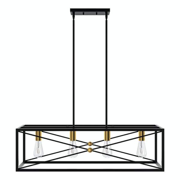 aiwen 35.4 in. 4-Light Black Metal Kitchen Island Linear Pendant Farmhouse Ceiling Light Fixture