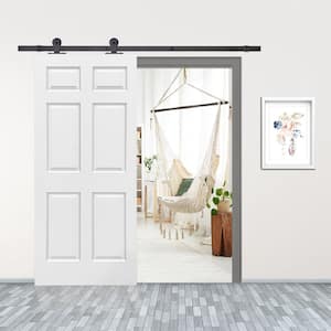 30 in. x 80 in. White Primed Composite MDF 6 Panel Interior Sliding Barn Door with Hardware Kit