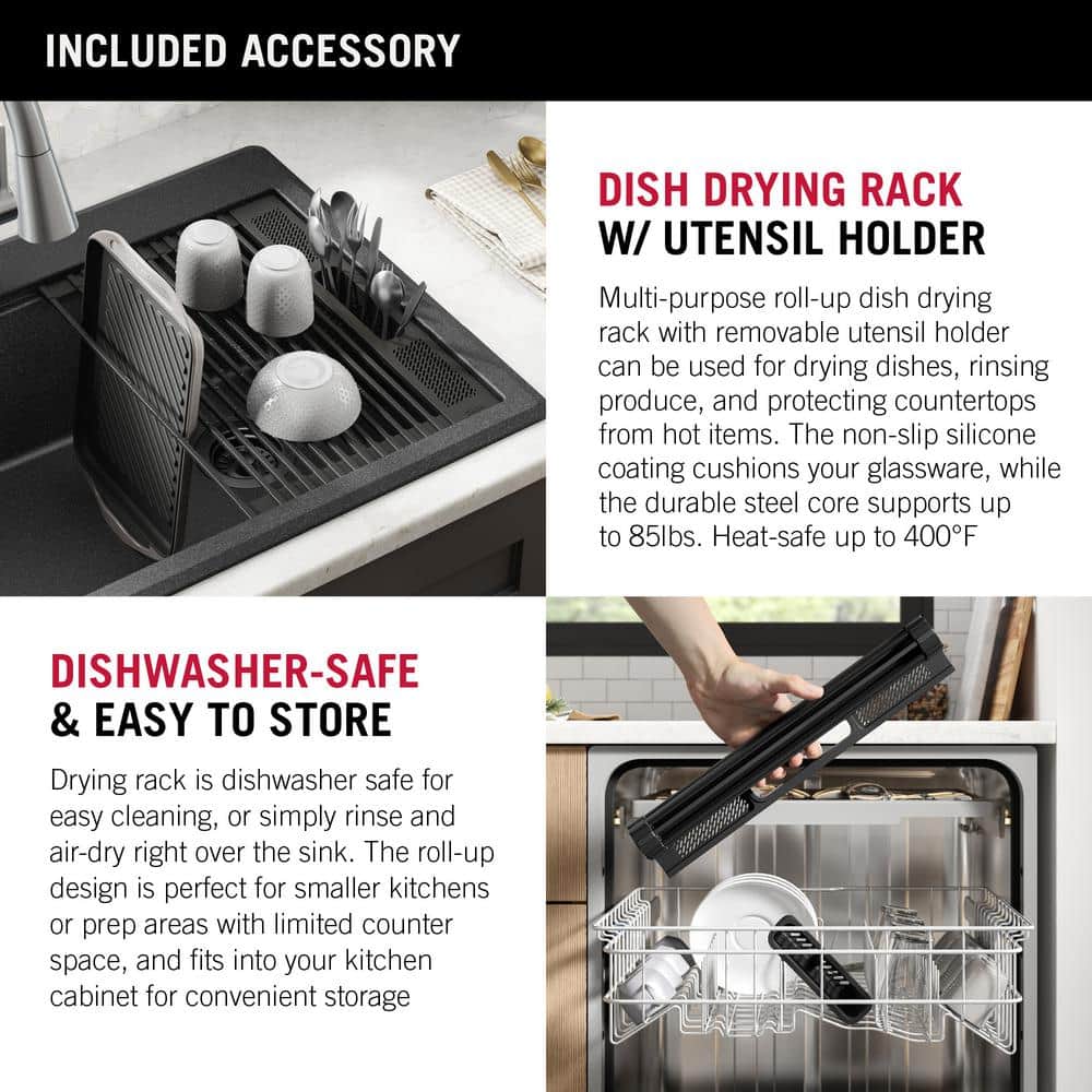 Black Granite Composite Single Bowl Kitchen Sink with WorkFlow Ledge