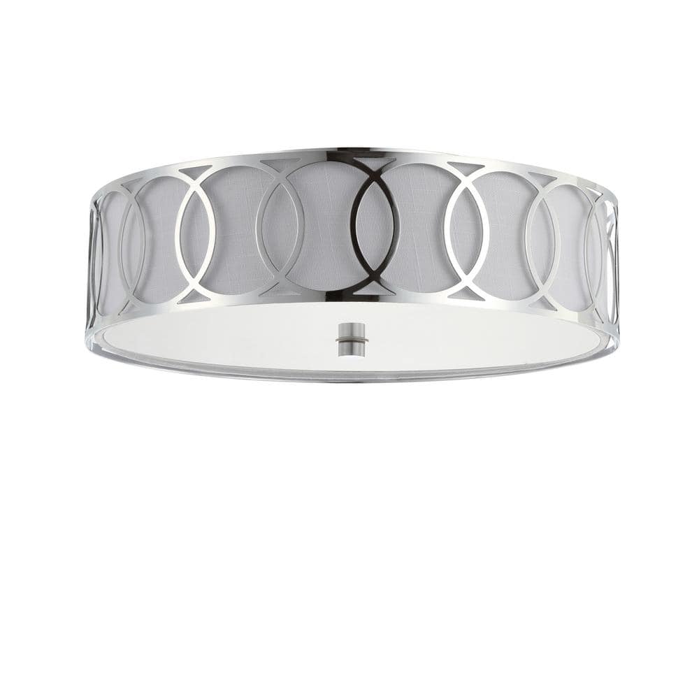 Aubrey Chrome Polished 15.5" LED Flush Mount with Linen Shade