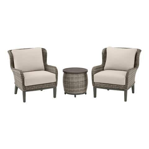 Cooper Lake 3-Piece Wicker Patio Conversation Set with CushionGuard Putty Cushions