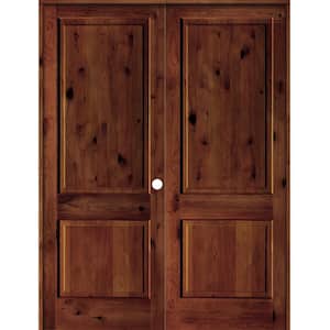 72 in. x 96 in. Rustic Knotty Alder 2-Panel Square Top Left-Handed Red Chestnut Stain Wood Double Prehung Interior Door