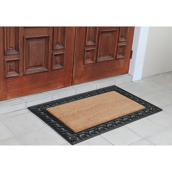 A1HC Black Paisley Border Extra Large Black/Beige 30 in. x 48 in. Rubber & Coir Heavy Duty Double Doormat