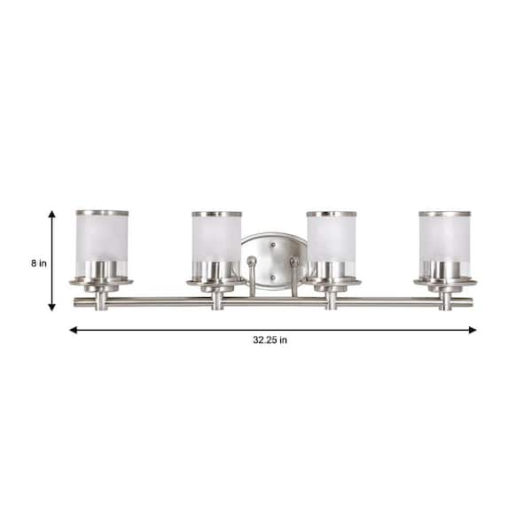 Truitt 4-Light Brushed Nickel Vanity Light with combination Clear and Etched Glass Shades