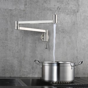 Brass Wall Mounted Pot Filler with 2-Handle in Brushed Nickel