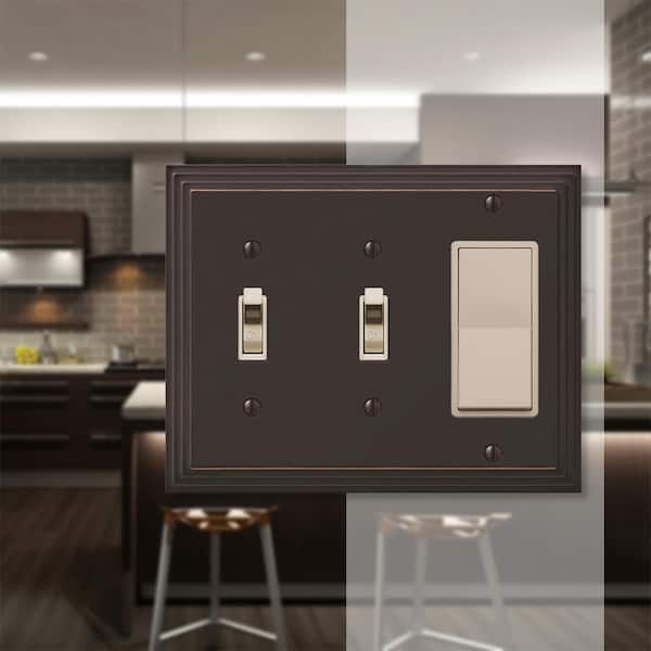 Tiered 3 Gang 2-Toggle and 1-Rocker Metal Wall Plate - Aged Bronze
