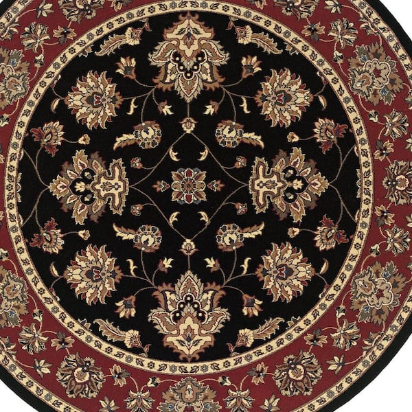 8' Round Ivory, Black Oriental Washable Area Rug Runner Rug