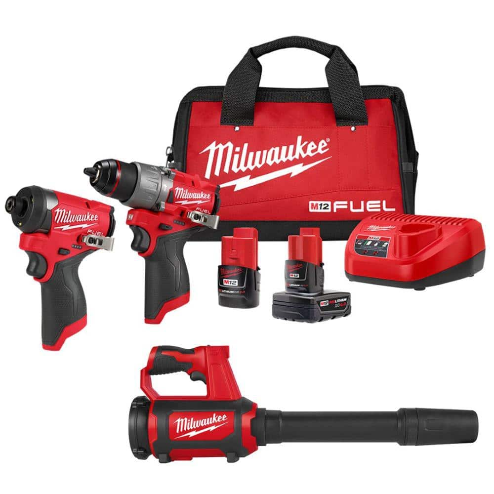 M12 FUEL 12-Volt Lithium-Ion Brushless Cordless Hammer Drill and Impact Driver Combo Kit with Compact Spot Blower -  Milwaukee, 3497-22-0852