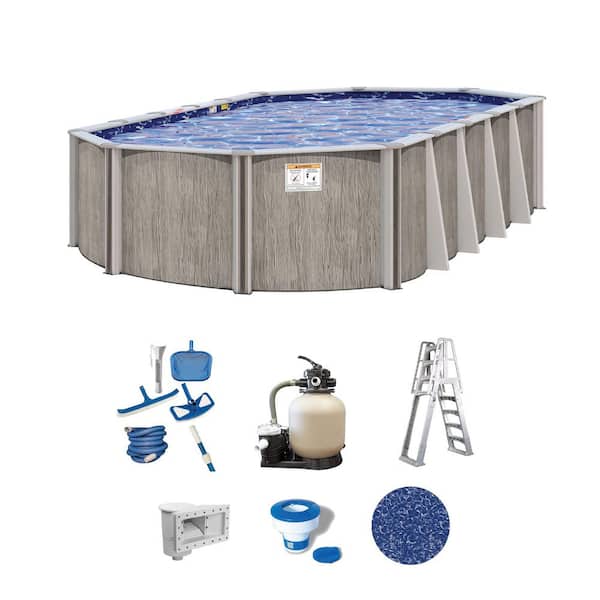 Aspen Wood 12 ft. x 24 ft. Oval 54 in. Deep Above Ground Standard Hard Sided Pool Package
