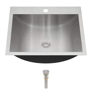 21 in. Topmount/Drop-in Rectangular Bathroom Sink in Silver Stainless Steel with Pop-Up Drain without Faucet