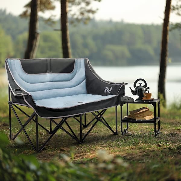 BOZTIY Oversized Camping Chair XXXL 2 Person Folding Loveseat Double Camping Chair Heavy Duty Lawn Chairs 990 lbs. Gray SRY 19 BKGY PHD01 The Home Depot