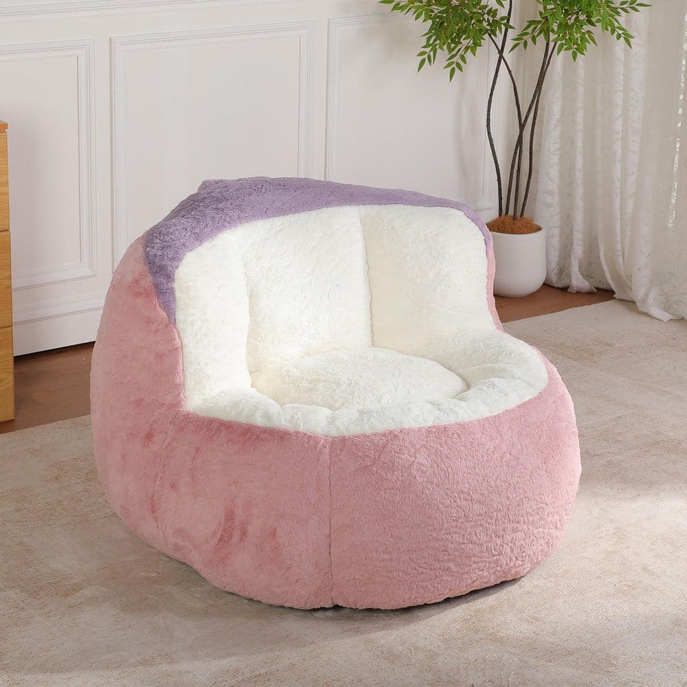 Pink Multicolor Faux Fur Oversized Bean Bag Chairs Lounger Sofa Filled with Shredded Sponge